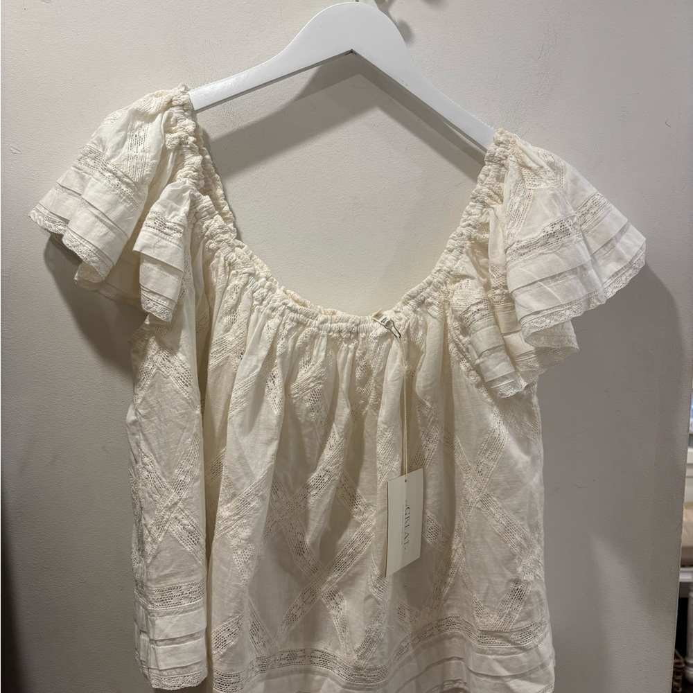 THE GREAT. Ivory Ruffle Sleeve Blouse